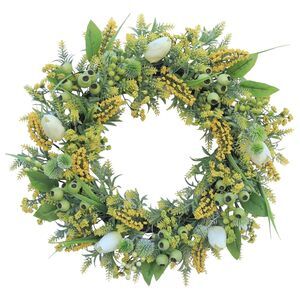 Wreaths for Front Door 24 Inch Tulips Wreath with Tulips, Berries, Cat Tails